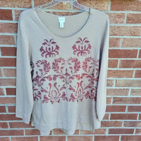 Zenergy by Chico's Tunic Sweatshirt Women's Size XL Velvet Embroidered Accents - Picture 1 of 10